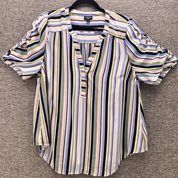 Torrid Womens Blouse Size 1X Harper Striped Career Work Business Colorful Bright - Picture 1 of 10